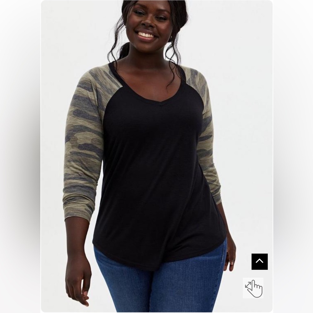 Torrid Classic Fit Jersey Blend V-Neck Raglan Long Sleeve Tee
